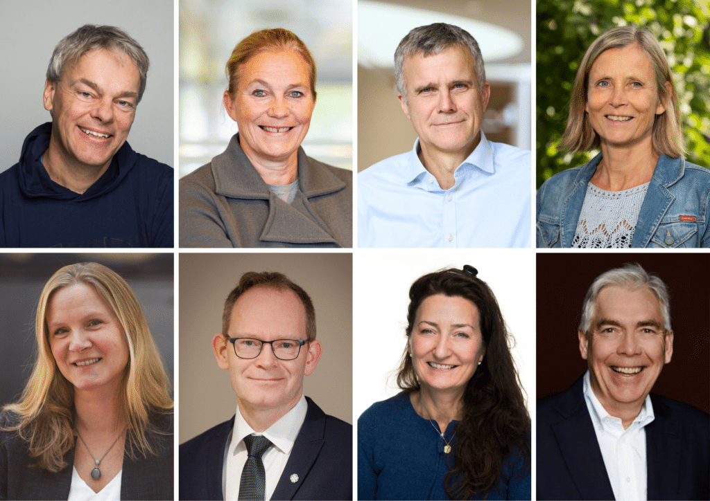 Portrettbilde som viser Edvard Moser, Alexandra Bech Gjørv, Helge Lund, Siw Heggedal Longvastøl, Mari Sundli Tveit, Oddmund Hoel, May-Britt Moser og Bjørn Øiulfstad.